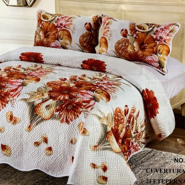 Cuvertură Pat Dublu, 3 Piese, Bumbac 100% Imprimat – Calitate Premium, cu Imprimeu Durabil, cod CSA-CV46 [1]