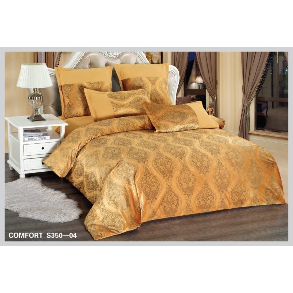 Lenjerie de Pat dublu, din Catifea Royală Velvetto, East Comfort, 6 piese – Răsfăț Premium și Confort de Lux, Cu Tehnologie de Broderie Digitală, Mustar [1]