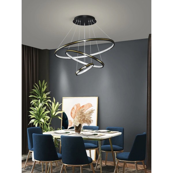 Lustra LED Tip Pendul RFAN, Model R9071/3, Cu Telecomanda, 3 Tipuri De Lumina, Inaltime Reglabila, 148W, Negru/Auriu [1]