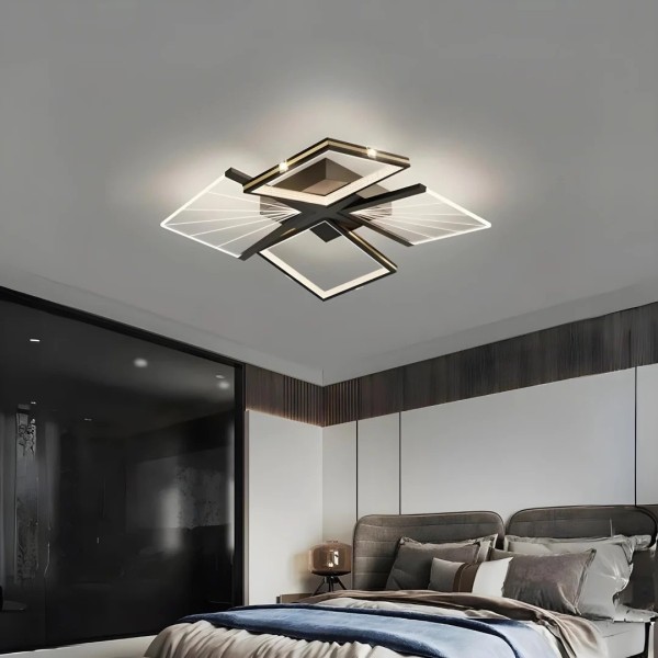 Lustra LED RFAN, Model R9072/4, Cu Telecomanda, 3 Tipuri De Lumina, Intensitate Reglabila, 65W, Negru/Auriu [1]