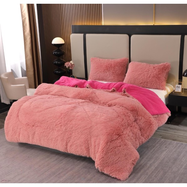Pilota Super Pufoasă CoCoLiNo Fluffy cu Blăniță Sherpa Asortată, 200x230 cm, 4 kg, 2 Fețe de Pernă Asortate, 50x70cm – Căldură Instantă și Confort de Lux pentru Nopți Reci, Pudra [1]