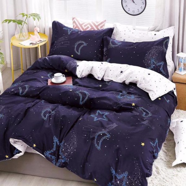 Lenjerie pat dublu cu ELASTIC (160x200cm, 180x200cm), Finet Soft, 4 piese, Bleumarin, stelute [1]