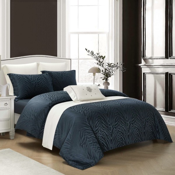 Lenjerie de Pat Dublu, Jacquard Finetat – 4 Piese, Luciu Satinat Rafinat și Confort Premium, Antracit [1]