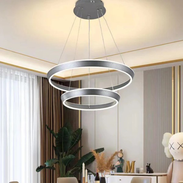 Lustra LED Tip Pendul RFAN, Model C23009/2, Cu Telecomanda, 3 Tipuri De Lumina, Inaltime Reglabila, 240W, Gri [1]