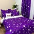 Set Lenjerie pat dublu + 2 draperii, finet, 8 piese, Mov, Alb, ploaie de stele [6]