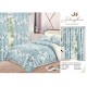 Lenjerie pat dublu, BUMBAC FINET, 8 piese, cu 2 DRAPERII INCLUSE, Bleu, flori