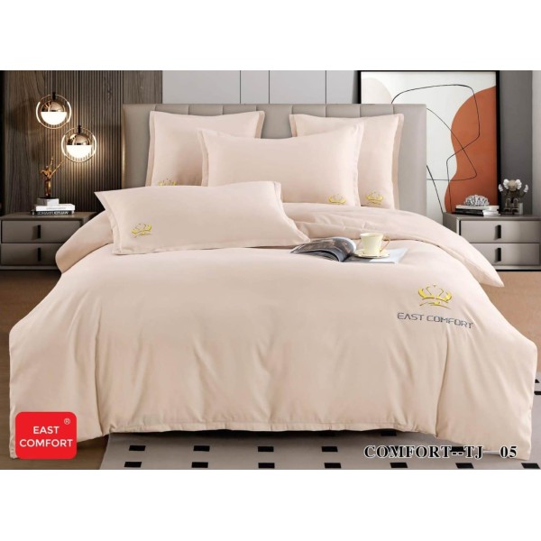 Lenjerie Pat Dublu Premium HoReCa 6 Piese,  Finet cu Logo Brodat EAST COMFORT - Confort și Eleganță pentru Hoteluri și Pensiuni, Bej [1]