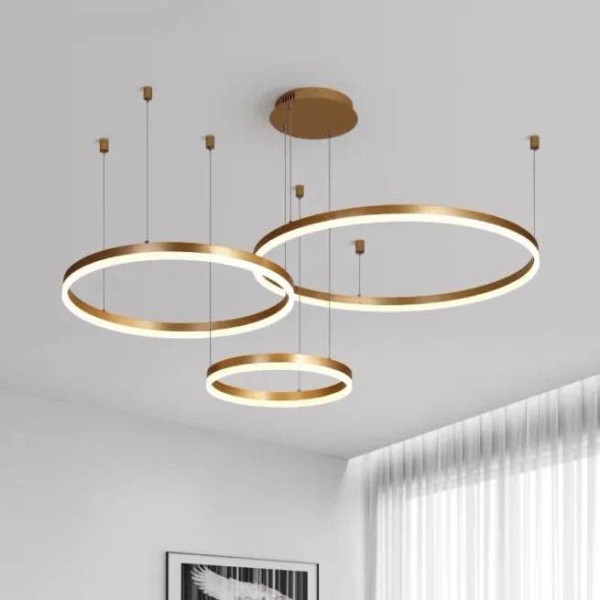 Lustra LED Tip Pendul RFAN, Model F203004/3, Cu Telecomanda, 3 Tipuri De Lumina, Inaltime Reglabila, 160W, Auriu [1]
