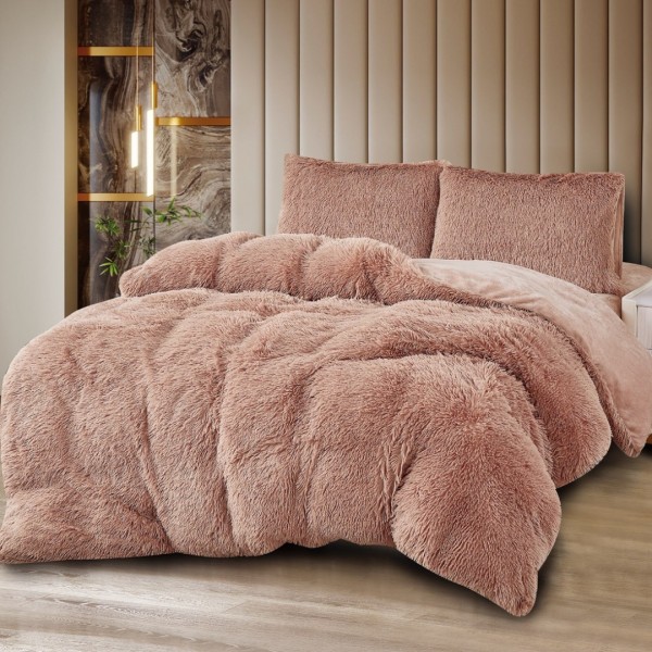Lenjerie Cocolino Fluffy Super Pufoasă, Set 4 Piese, Pat Dublu, Cearșaf cu elastic – Căldură și Confort Premium, Ideală pentru Nopți Friguroase, Bej inchis [1]