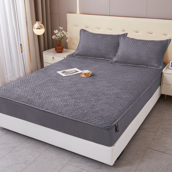 Husă Matlasată Tip Topper din Catifea 160x200cm, cu 2 Fețe de Pernă 50x70cm -  Somn Odihnitor și Susținere pentru Spate, Gri inchis [1]