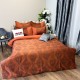 Set Luxury:  Lenjerie de Pat dublu, din Catifea Royală Velvetto, 6 piese si Draperie cu inele încastrate, 2buc x 150x245cm, cu Șnur Magnetic și Față de Pernă Decorativă, Portocaliu, Gri