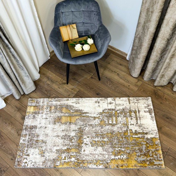 Covor Modern, Elegant, 160x230cm, gros si pufos, SHINNY V3, Galben/Gri/Alb [1]