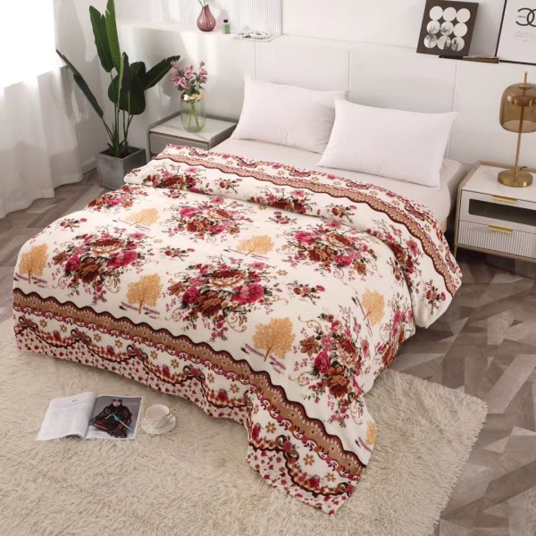 Patura pufoasa cocolino 200x230cm, 240g/mp, Bej, flori, copaci [1]