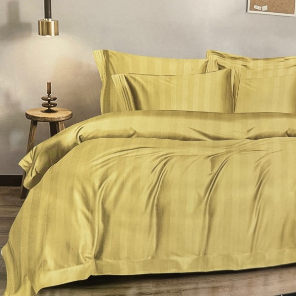 Lenjerie HoReCa DeLuxe, pat dublu, Damasc cu Dunga latã de 3cm, 6 piese, Olive galbui [1]