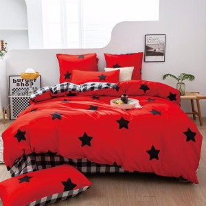 Lenjerie pat dublu (140x200cm, 160x200cm, 180x200cm), Finet Soft, cearsaf clasic, 4 piese, Rosu, stelute