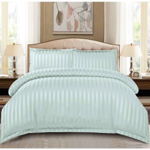 Lenjerie HoReCa, pat dublu, tip Damasc Finetat Deluxe cu Elastic, 4 piese, Aqua