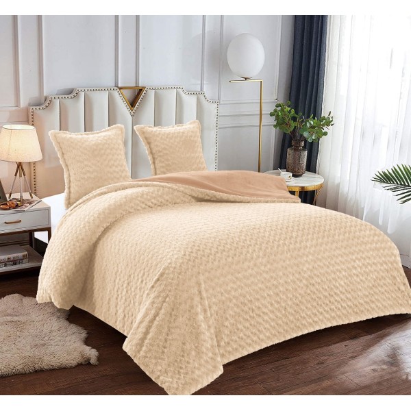 Pilota CoCoLiNo Roses cu blanita, matlasata, 200x230cm, cu fete de perna 60x60cm, Bej [1]