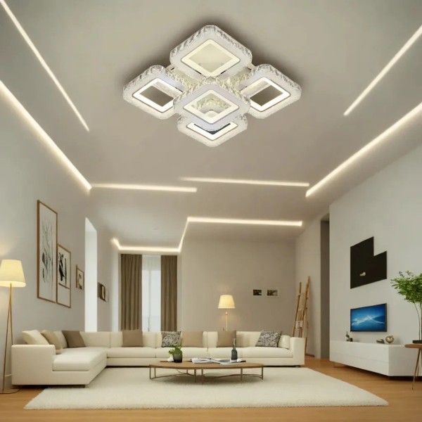 Lustra LED RFAN, Model R9113-4+1, Cu Telecomanda, 3 Tipuri De Lumina Plus Lumina RGB, Intensitate Reglabila, 84W, Alb [1]