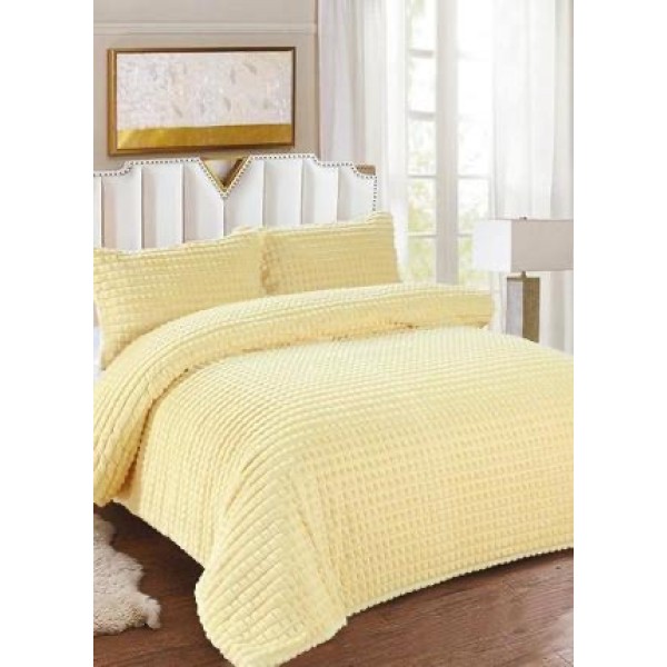 Lenjerie de Pat Dublu Premium Cocolino Teddy Bear, 4 Piese – Pluș Gofrat de Lux, Confort și Eleganță Suprema, Galben [1]