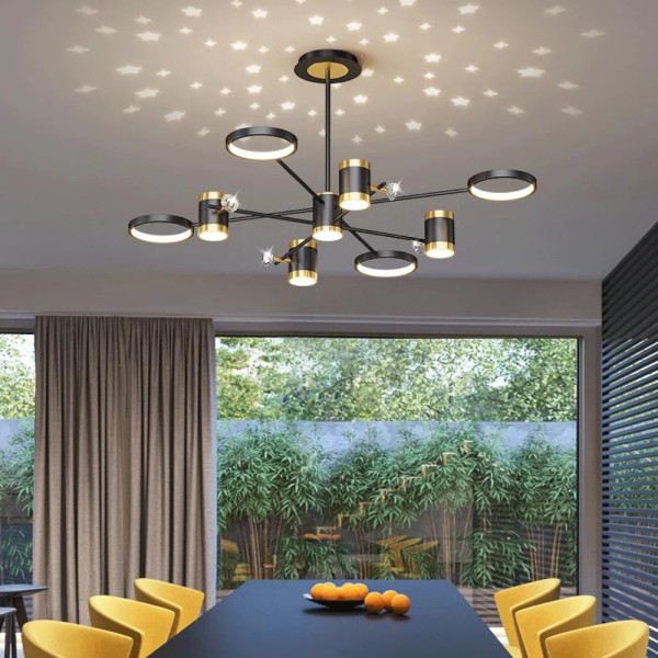 Lustra LED RFAN, Model R9080/4+4+1, Cu Telecomanda, 3 Tipuri De Lumina, Intensitate Reglabila, 142W, Negru/Auriu [1]