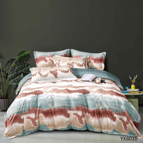 Lenjerie pat 140x200cm,  FINET, cu elastic, 4 piese, Maro, Bej, Albastru, Model Clasic [1]