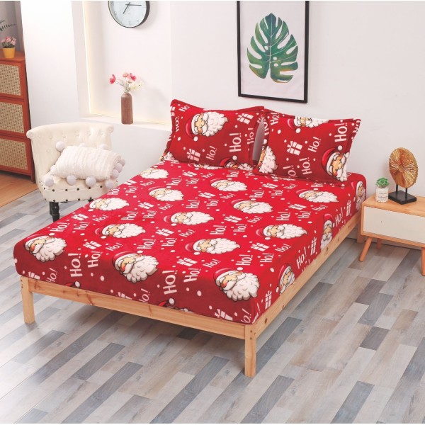 Cearsaf cu elastic CoCoLiNo Polar, 180x200x25cm, 2 fete de perne 50x70cm, Rosu, Alb, Ho! Ho! Ho! [1]
