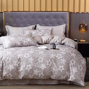 Lenjerie pat dublu cu ELASTIC (160x200cm, 180x200cm), Finet Soft, 4 piese, Gri, stelute