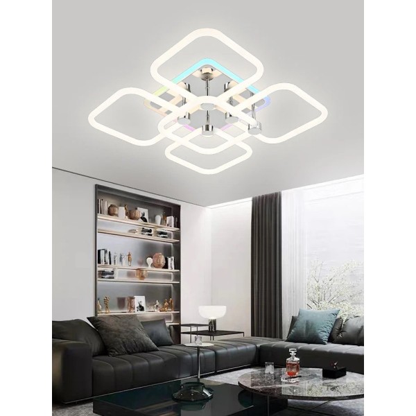 Lustra LED RFAN, Model R9142/4+1C, Cu Telecomanda, 3 Tipuri De Lumina Plus Lumina RGB, Intensitate Reglabila, 63W, Alb/Argintiu [1]