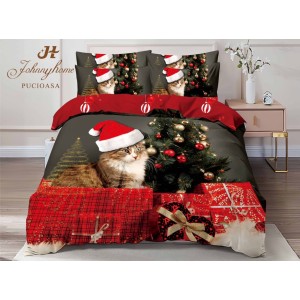 Lenjerie pat dublu, FINET, Digital Print, Craciun, Rosu, Maro, pisicuță, brad Lenjerie pat dublu, FINET, Digital Print, Craciun, Rosu, Maro, pisicuță, brad