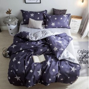 Lenjerie pat dublu (140x200cm, 160x200cm, 180x200cm), bumbac satinat, cearsaf clasic, 4 piese,  Bleumarin, stelute Lenjerie pat dublu (140x200cm, 160x200cm, 180x200cm), bumbac satinat, cearsaf clasic, 4 piese,  Bleumarin, stelute