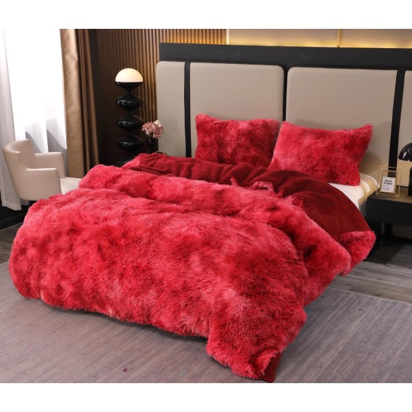 Pilota Super Pufoasă CoCoLiNo Fluffy cu Blăniță Sherpa Asortată, 200x230 cm, 4 kg, 2 Fețe de Pernă Asortate, 50x70cm – Căldură Instantă și Confort de Lux pentru Nopți Reci, Roșu degrade [1]