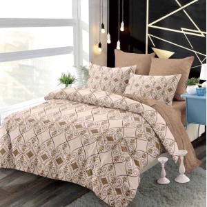 Lenjerie pat dublu,  FINET, cu elastic, 6 piese, Bej, Maro, Model Oriental