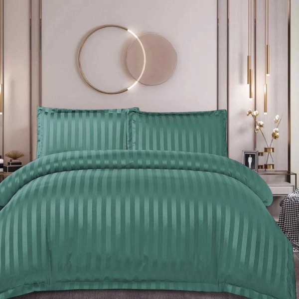 Lenjerie de Pat Dublu, HoReCa, 4 Piese tip Damasc Finetat - Lux, Confort și Întreținere Ușoară, Fără Călcare, Verde Salvie [1]