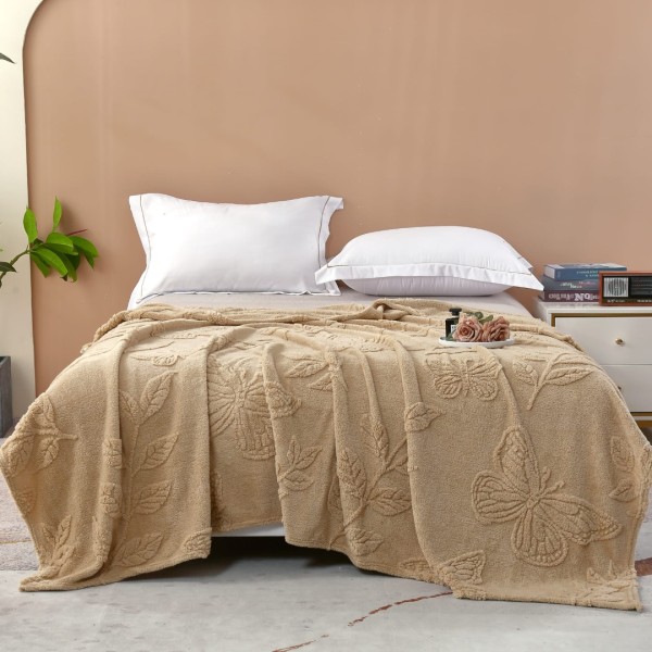 Patura CoCoLiNo, model grofat cu model in relief, 200x230cm, bej, fluturi [1]