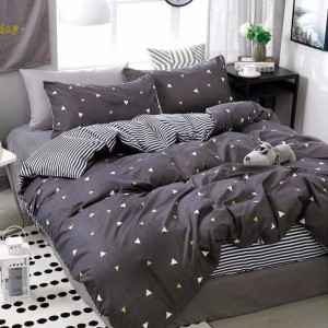 Lenjerie pat dublu (140x200cm, 160x200cm, 180x200cm), Finet Soft, cearsaf clasic, 4 piese, Gri, forme geometrice