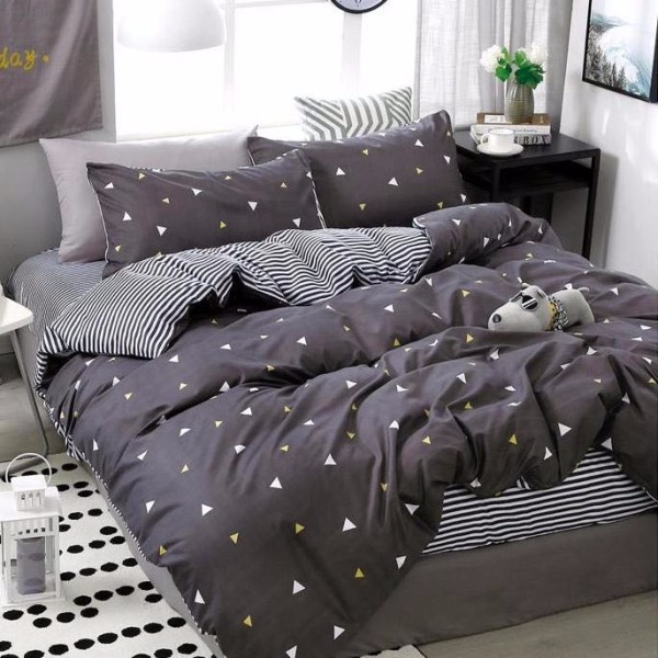 Lenjerie pat dublu (140x200cm, 160x200cm, 180x200cm), Finet Soft, cearsaf clasic, 4 piese, Gri, forme geometrice [1]