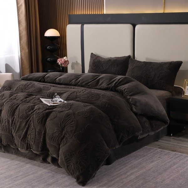 Lenjerie de Pat Dublu, Cocolino Ultra Pufoasă, 4 piese, cu Fluturi 3D – Somn Regal în Confort Absolut, Negru, fluturi [1]