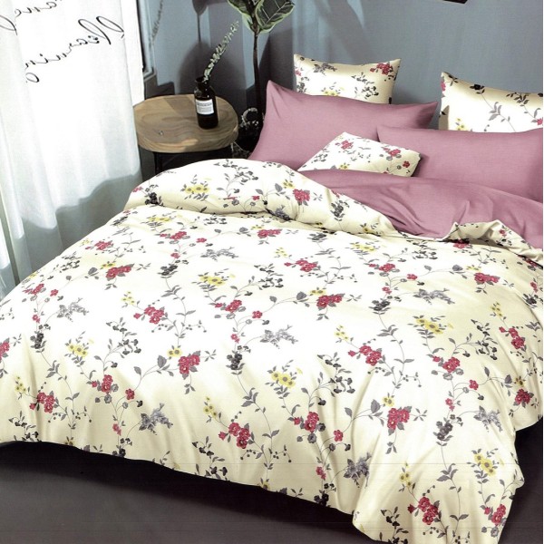 Lenjerie pat dublu,  FINET, 6 piese, Galben-Roz, floricele [1]