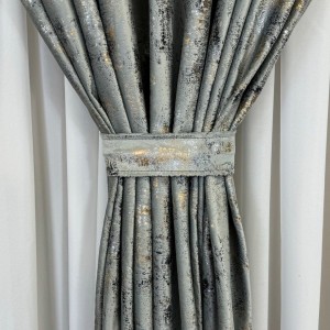 Draperie Catifea Asama cu insertii aurii, 140cm latime x 260cm înălțime, cu TIV LAT, Gri deschis - V24