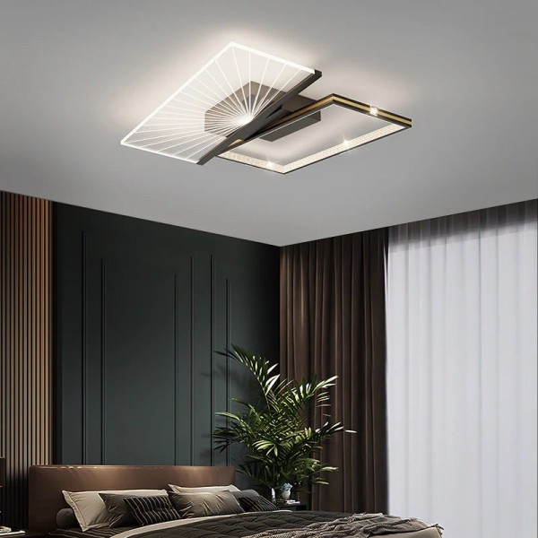 Lustra LED RFAN, Model R9074/2, Cu Telecomanda, 3 Tipuri De Lumina, Intensitate Reglabila, 38W, Negru/Auriu [1]
