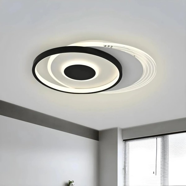 Lustra LED RFAN, Model R9052/R, Cu Telecomanda, 3 Tipuri De Lumina, Intensitate Reglabila, 86W, Negru/Alb [1]