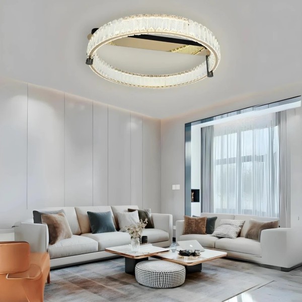 Lustra LED RFAN, Model R9048/600, Cu Telecomanda, 3 Tipuri De Lumina, Intensitate Reglabila, 128W, Auriu [1]
