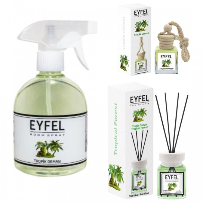 Set 3 odorizante Eyfel odorizant de camera cu betisoare 120ML + spray 500ML + auto 10ML - Pădure Tropicala