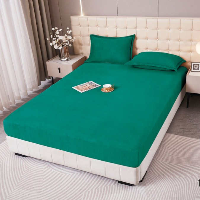 Cearșaf cu Elastic Cocolino 160x200x25 cm – Set cu 2 Fețe de Pernă  Model UNI  Gros și Pufos  Calitate Premium pentru Confort și Eleganță  Verde