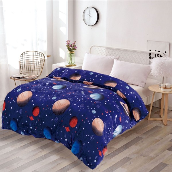 Patura pufoasa cocolino 200x230cm, 240g/mp, Albastru, planete [1]