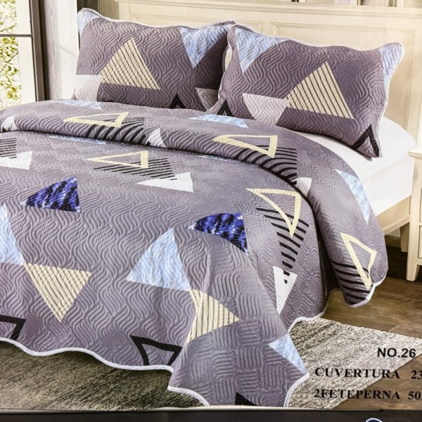 Cuvertură Pat Dublu, 3 Piese, Bumbac 100% Imprimat – Calitate Premium, cu Imprimeu Durabil, cod CSA-CV39 [1]