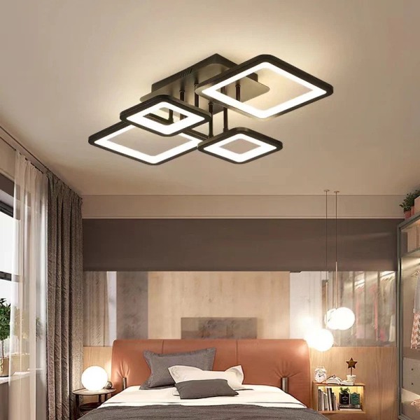 Lustra LED RFAN, Model K002-2+2, Cu Telecomanda, 3 Tipuri De Lumina, Intensitate Reglabila, 128W, Negru [1]