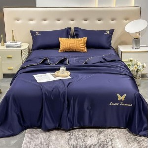 Set luxury cu PILOTA de VARA, tip MATASE SATINATA, 4 piese, Bleumarin