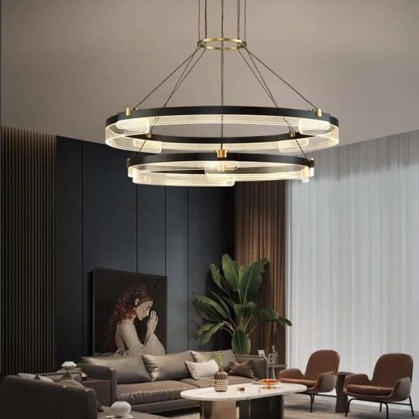 Lustra LED Tip Pendul RFAN, Model F6600-2, Cu Telecomanda, 3 Tipuri De Lumina, Inaltime Reglabila, 160W, Negru [1]