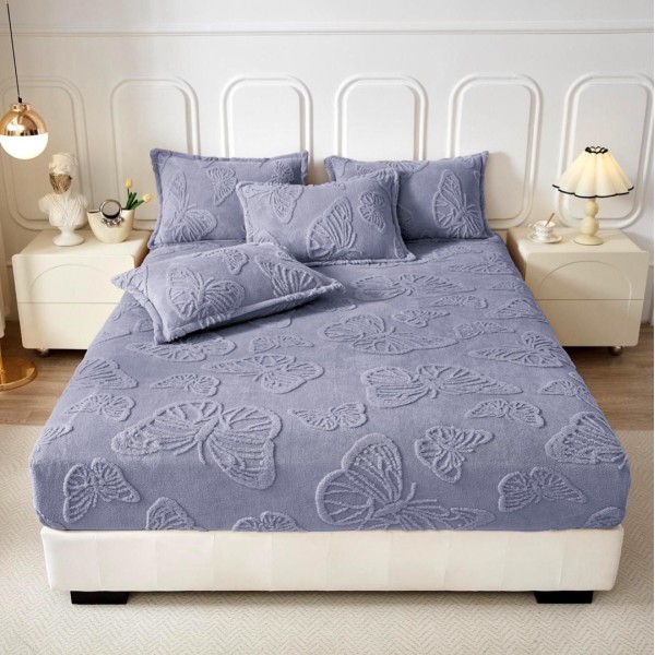 Cearsaf cu elastic COCOLINO, 180x200x25cm, 2 fete de perne, fluturi, Gri albastrui [1]